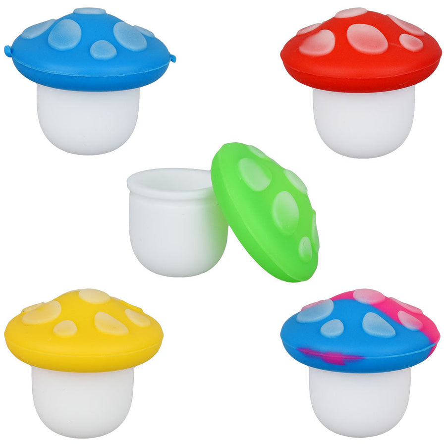 10PC SET-Glow in Dark Mushroom Silicone Concentrate Container-5ml/Asst Colors - Headshop.com