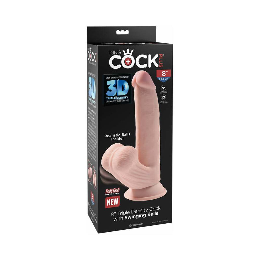King Cock Plus 8 in. Triple-Density Cock With Swinging Balls Dildo Beige - Headshop.com