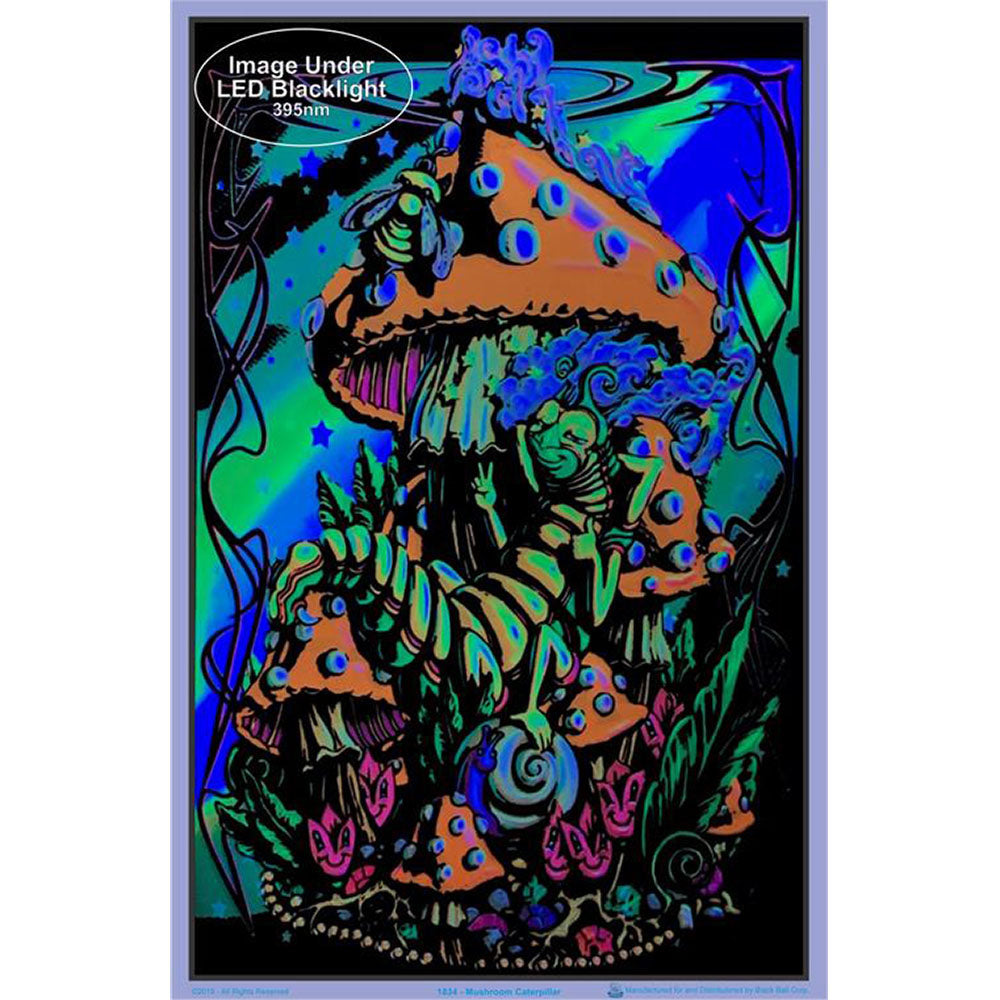 Mushroom Caterpillar Blacklight Poster | 23" x 35" - Headshop.com