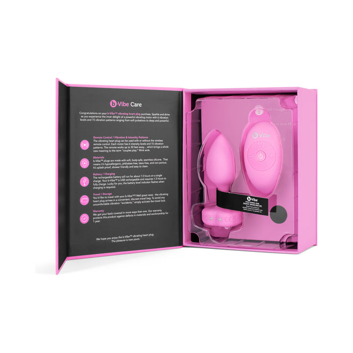 b-Vibe Vibrating Heart Anal Plug with Heart-Shaped Jewel Base Small/Medium Pink