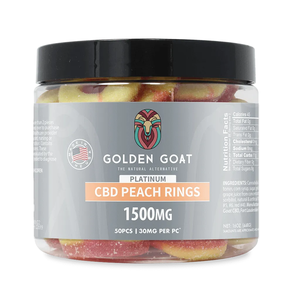 Golden Goat Platinum CBD Gummies 1500mg - Peach Rings - Headshop.com