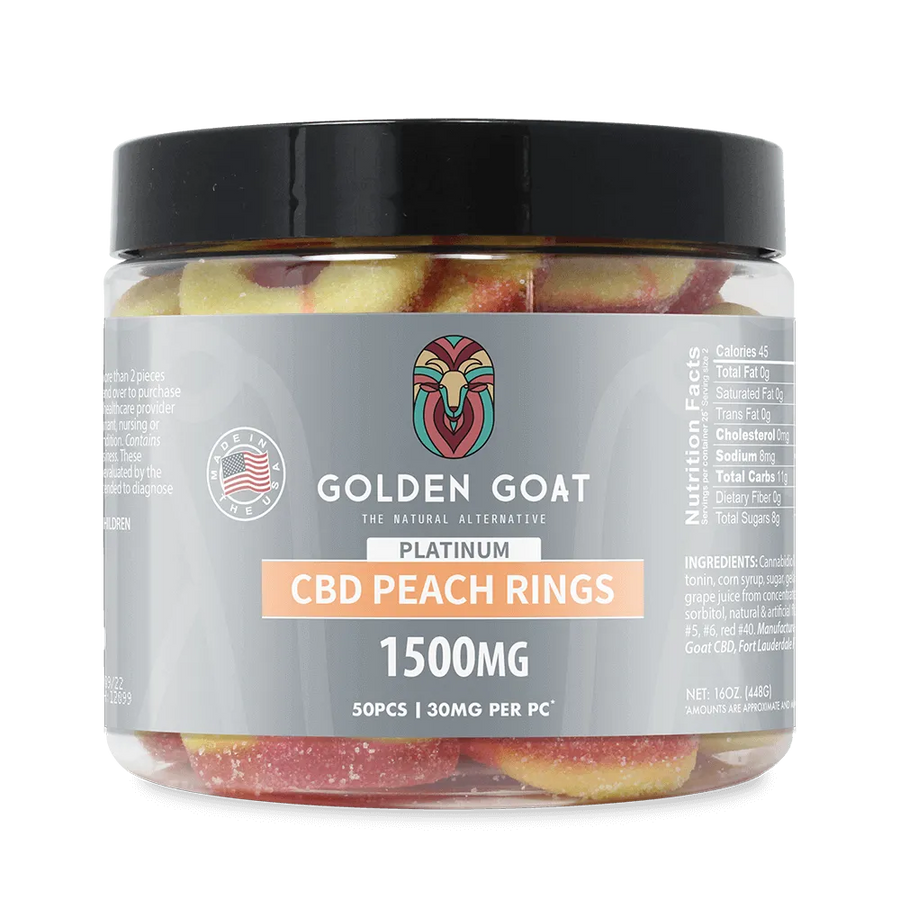Golden Goat Platinum CBD Gummies 1500mg - Peach Rings - Headshop.com