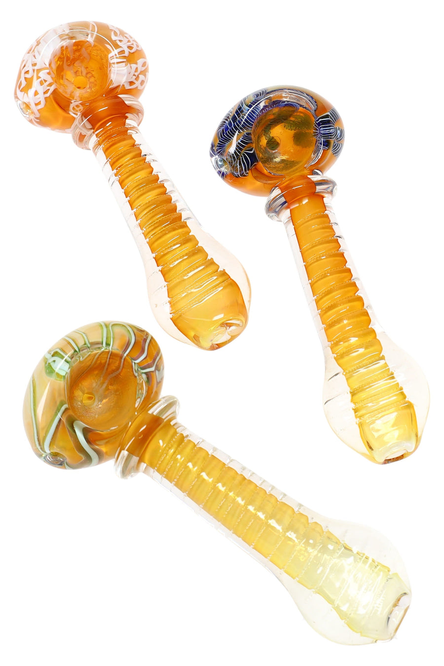 Gold Fumed Squiggle Glass Spoon Pipe “Squiggle Shine” – 4″ – Assorted Colors - Headshop.com
