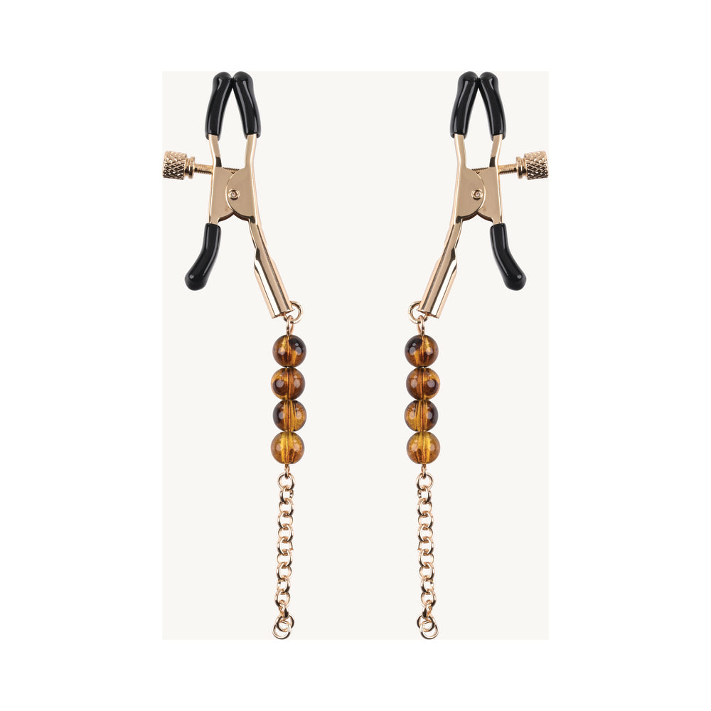 Sincerely, Sportsheets Amber Adjustable Beaded Nipple Clamps Tortoiseshell - Headshop.com