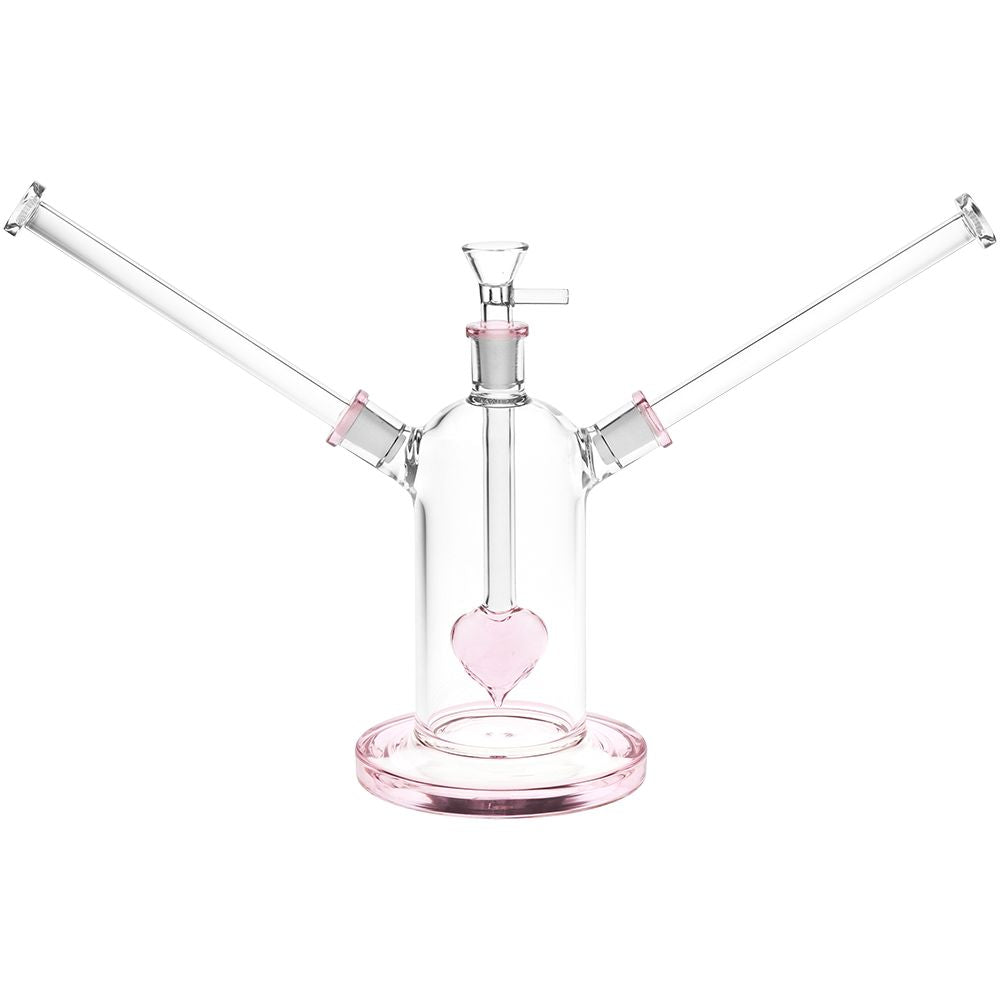 Date Night Heart Perc Dual Neck Glass Water Pipe - 7" / 14mm F - Headshop.com