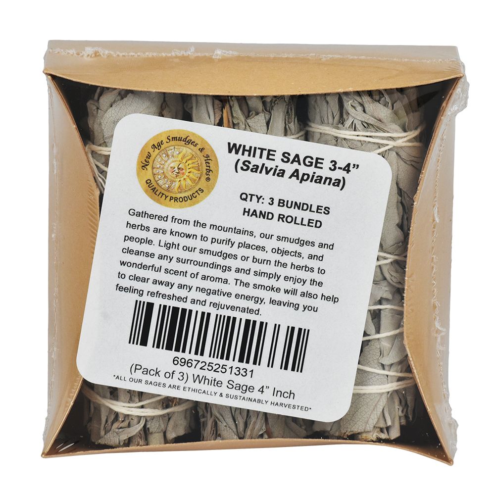 New Age Premium Organic California White Sage 4" 3ct - Headshop.com