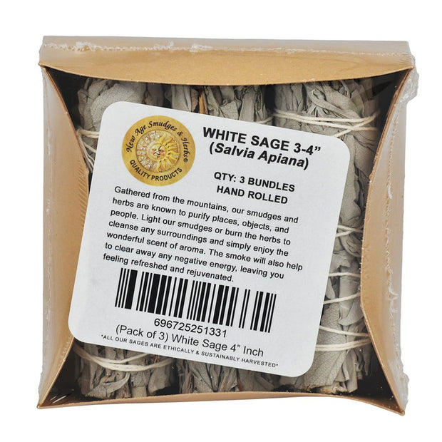 New Age Premium Organic California White Sage 4" 3ct - Headshop.com