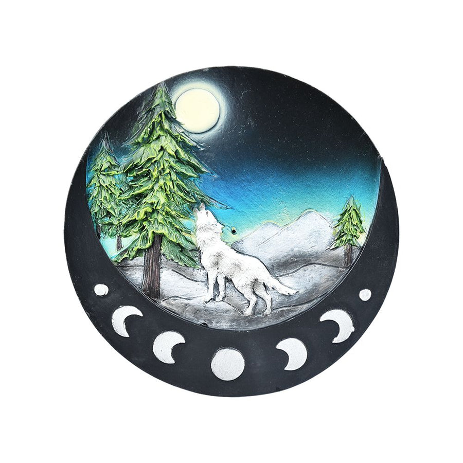 Lone Wolf Polyresin Round Incense Burner - 4.8" - Headshop.com