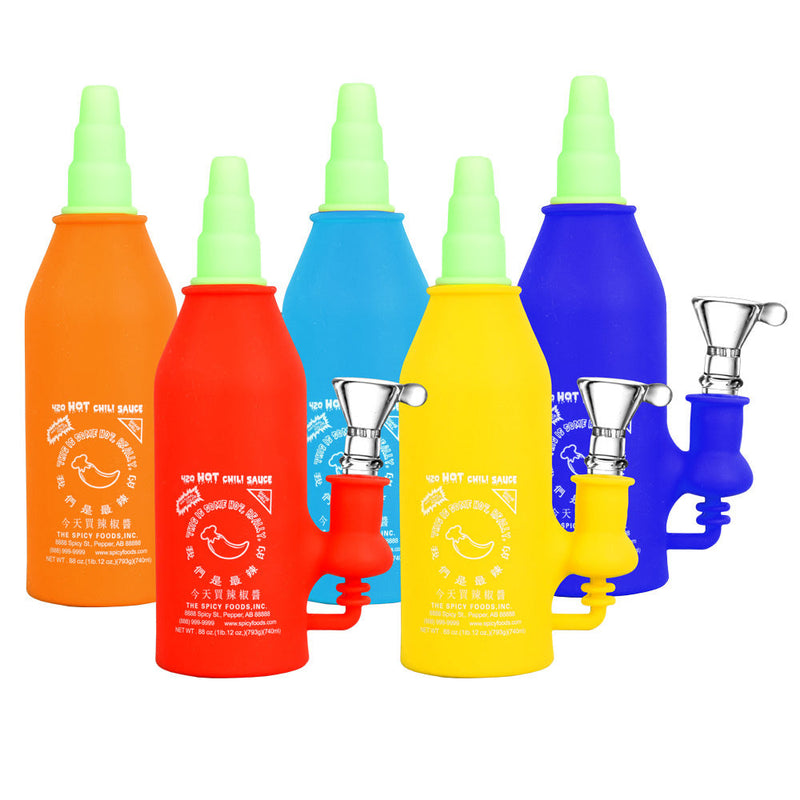 Asian Hot Sauce Silicone Water Pipe- 6.5"/14mm F/Colors Vary - Headshop.com