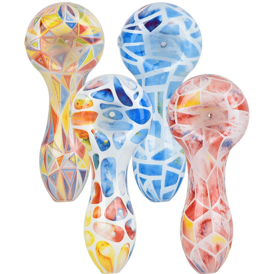 Geometric Colorful Print Glass Hand Pipe - 3.75" / Colors Vary - Headshop.com
