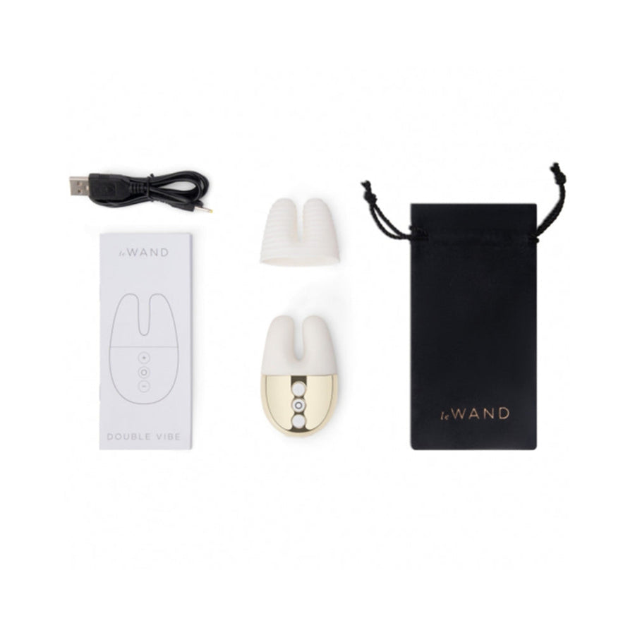 Le Wand Chrome Double Vibe Rechargeable Silicone Mini Vibrator White/Gold - Headshop.com