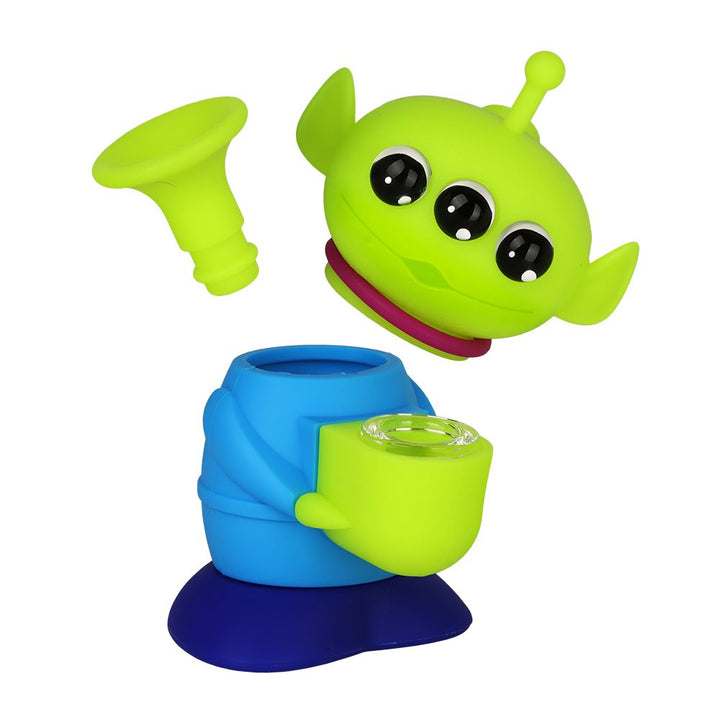 Cute Alien Silicone Water Pipe w/ Glass Bowl - 5.25" / Colors Vary