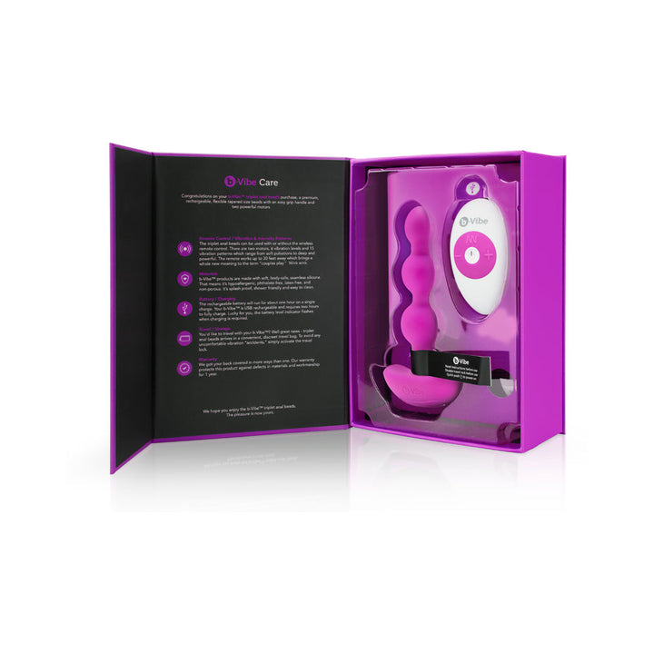 b-Vibe Triplet Rechargeable Remote-Controlled Vibrating Anal Beads Plug Fuchsia - Headshop.com