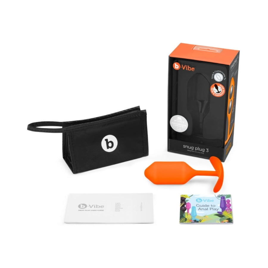 b-Vibe Snug Plug 3 Weighted Silicone Anal Plug Orange - Headshop.com