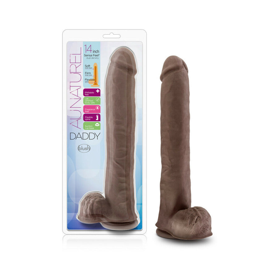 Au Naturel Daddy 14 in. Posable Dual Density Dildo with Balls Brown - Headshop.com