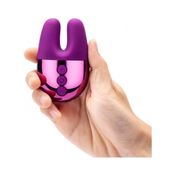 Le Wand Chrome Double Vibe Rechargeable Silicone Mini Vibrator Dark Cherry - Headshop.com