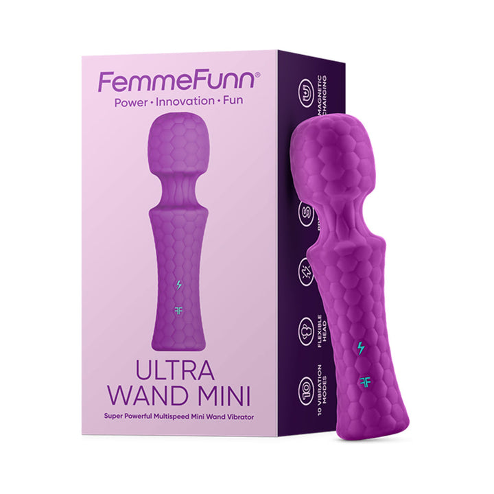 FemmeFunn Ultra Wand Mini Rechargeable Flexible Textured Silicone Vibrator Purple - Headshop.com
