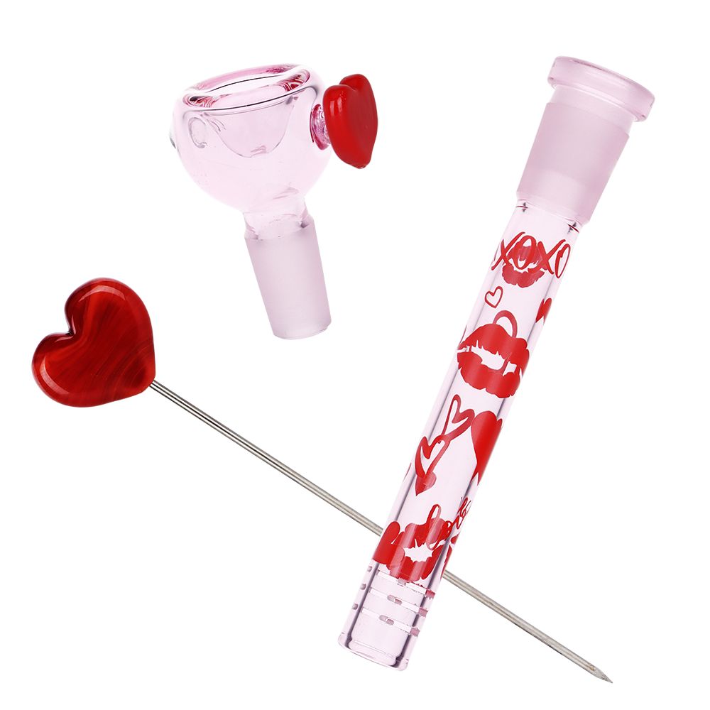 Pulsar Valentine's XOXO Glass Beaker Water Pipe & Hand Pipe Set - 10" / 14mm F - Headshop.com
