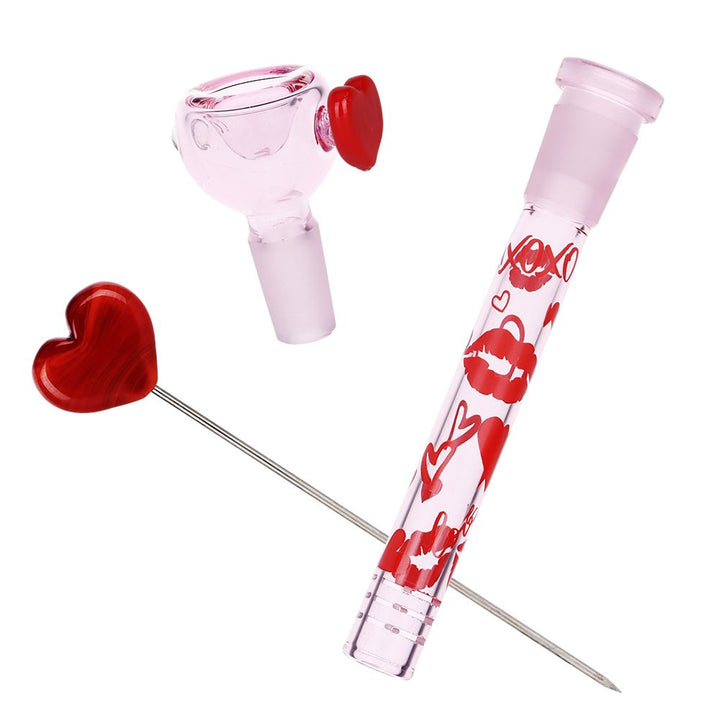 Pulsar Valentine's XOXO Glass Beaker Water Pipe & Hand Pipe Set - 10" / 14mm F - Headshop.com