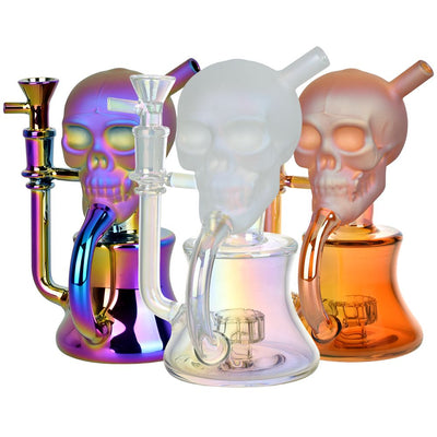 Solemn Skull Electroplated Glass Recycler - 6.75" / 14mm F / Colors Vary - Headshop.com