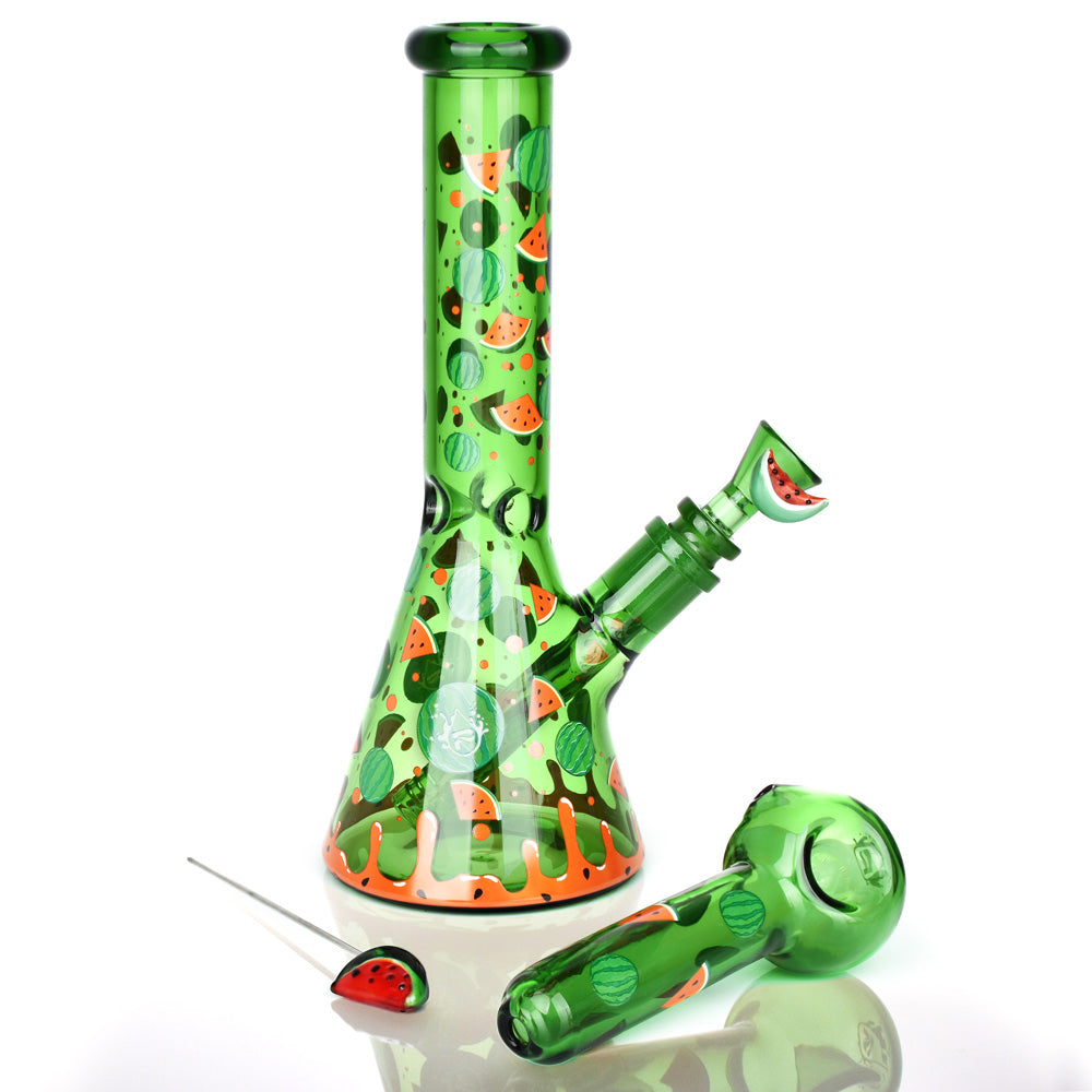 Pulsar Fruit Series Watermelon Zkittles Herb Pipe Glow Duo - 10" / 14mm F - Headshop.com