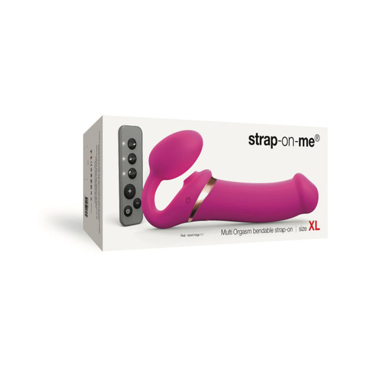 Strap-On-Me Rechargeable Remote-Controlled Multi Orgasm Bendable Strap-On Fuchsia XL - Headshop.com