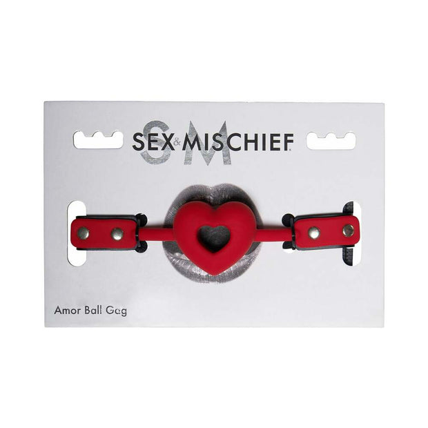 Sportsheets Sex & Mischief Amor Breathable Heart-Shaped Silicone Ball Gag Red - Headshop.com