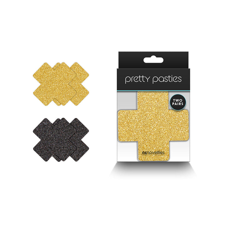 Pretty Pasties Glitter Cross Black/Gold 2 Pair - Headshop.com