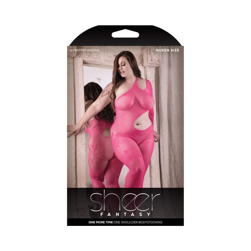 Fantasy Lingerie Sheer One More Time One Shoulder Cut Out Bodystocking Pink Queen Size - Headshop.com