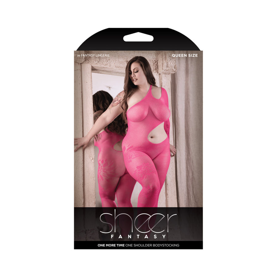 Fantasy Lingerie Sheer One More Time One Shoulder Cut Out Bodystocking Pink Queen Size - Headshop.com