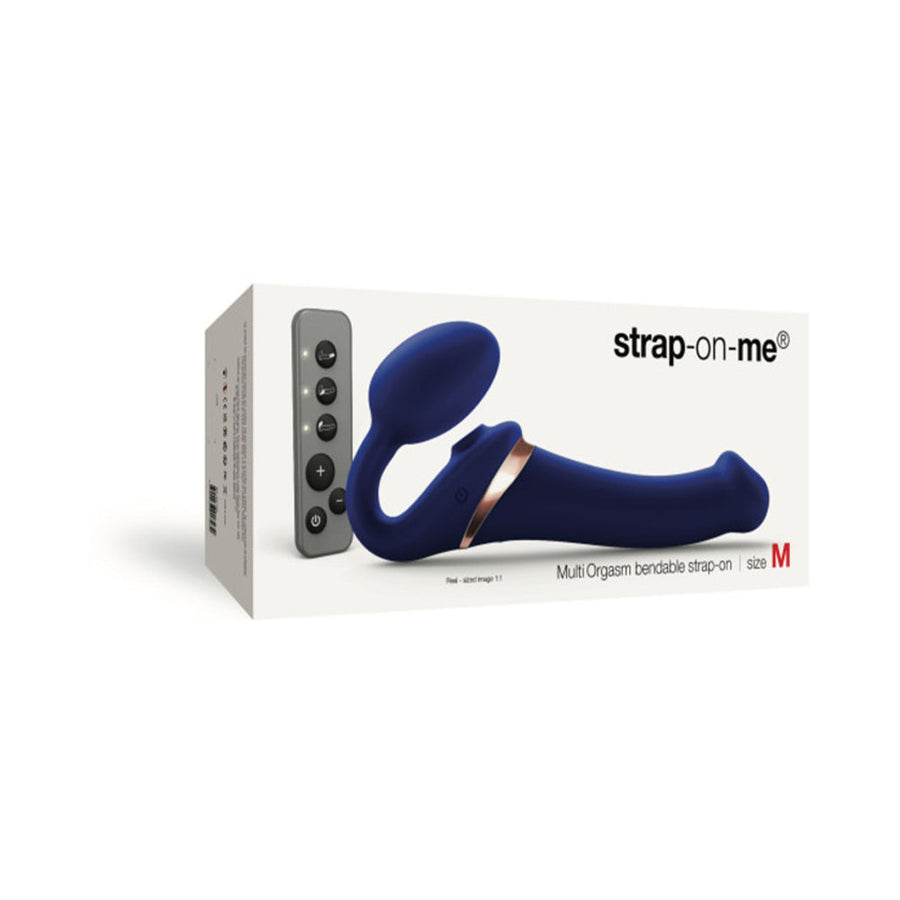 Strap-On-Me Rechargeable Remote-Controlled Multi Orgasm Bendable Strap-On Night Blue M - Headshop.com