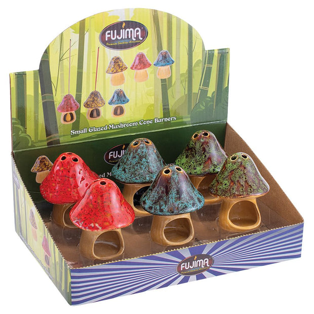 6CT DISPLAY - Fujima Small Glazed Mushroom Cone Ceramic Incense Burner - Assorted Colors - Headshop.com