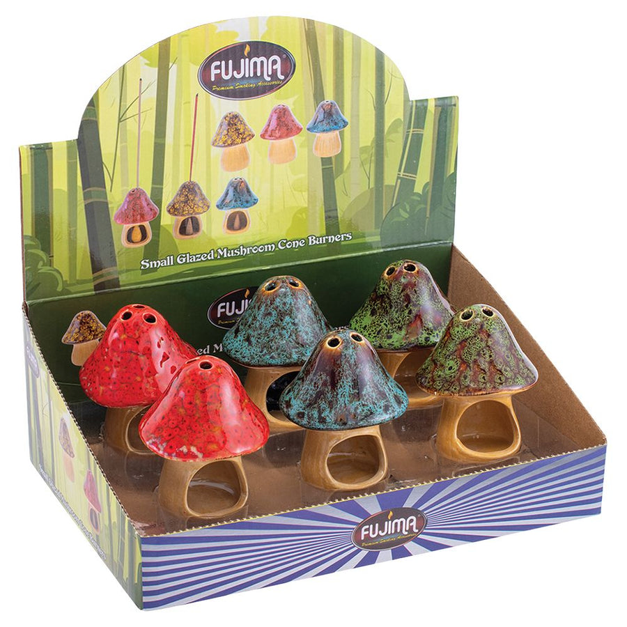 6CT DISPLAY - Fujima Small Glazed Mushroom Cone Ceramic Incense Burner - Assorted Colors - Headshop.com