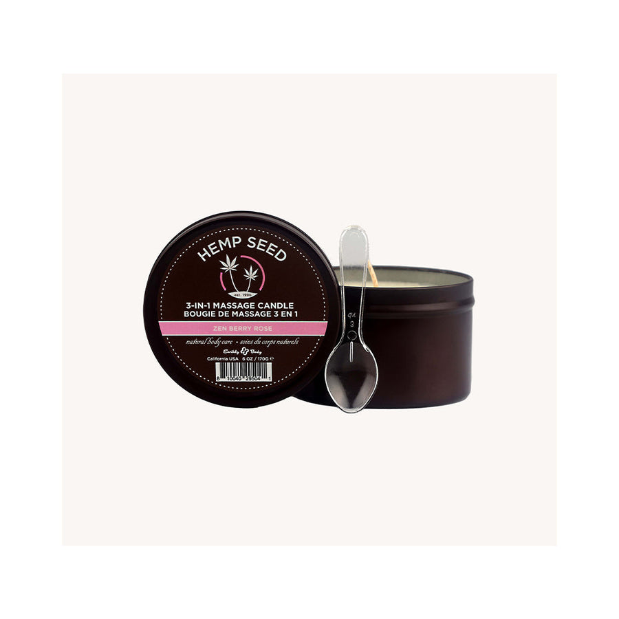 Earthly Body Hemp Seed 3-in-1 Massage Candle Zen Berry Rose 6 oz. - Headshop.com