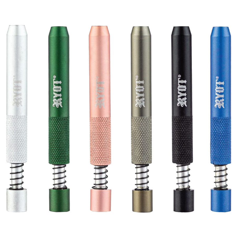 6PC - RYOT Anodized Aluminium Taster Bat w/ Spring - 3"/Asst Colors - Headshop.com