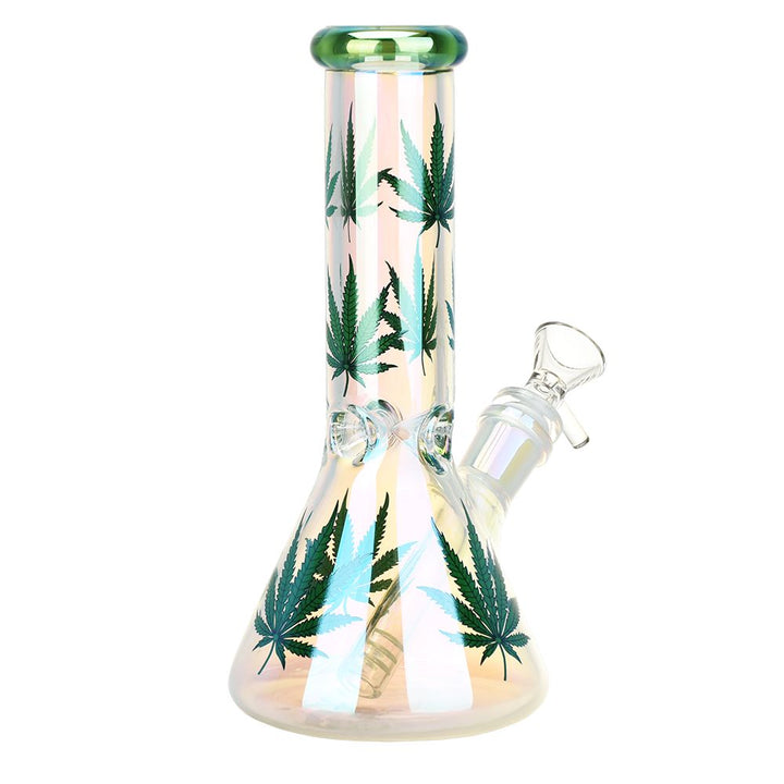 Realistic Hemp Leaf Beaker Glass Water Pipe - 7.75" - Headshop.com
