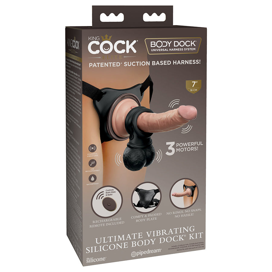 King Cock Elite Ultimate Vibrating Silicone Body Dock Kit - Headshop.com