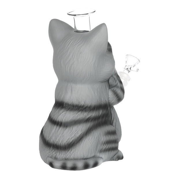 Grey Tabby Cat Glass & Vinyl Water Pipe - 9" / 14mm F