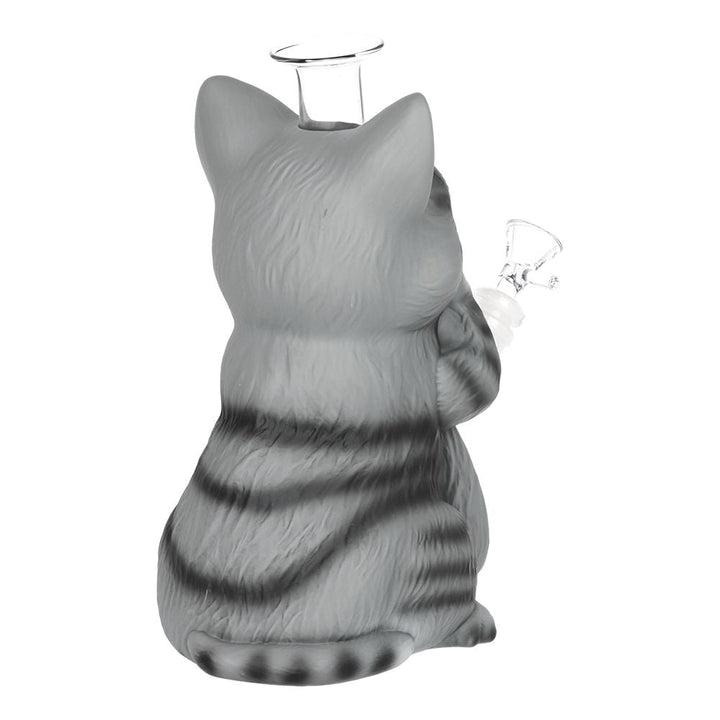 Grey Tabby Cat Glass & Vinyl Water Pipe - 9" / 14mm F