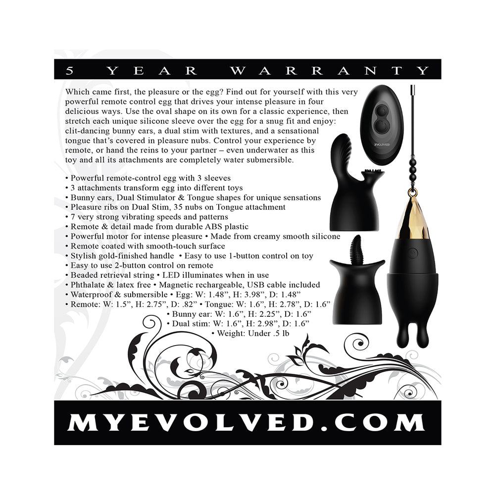 Evolved Egg-Citement 5-Piece Rechargeable Remote-Controlled Vibrator and Accessory Set Black - Headshop.com