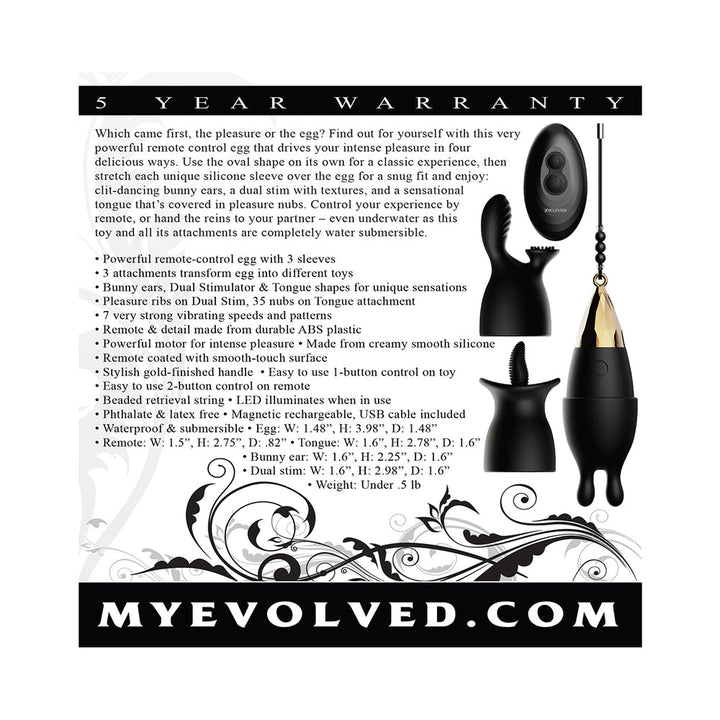 Evolved Egg-Citement 5-Piece Rechargeable Remote-Controlled Vibrator and Accessory Set Black - Headshop.com