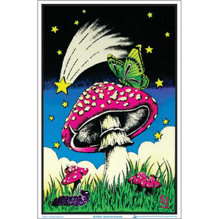 Mushroom Butterflies Blacklight Poster - 23" x 35" - Headshop.com
