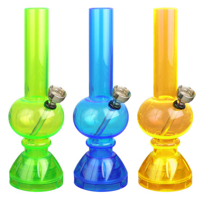 Mini Acrylic Water Pipe w/ Grinder Base- 6.75" / Colors Vary - Headshop.com