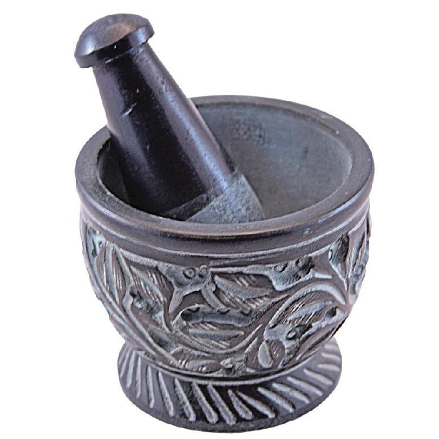 3"x2.5" Carved Flower Soapstone Mortar & Pestle - Headshop.com
