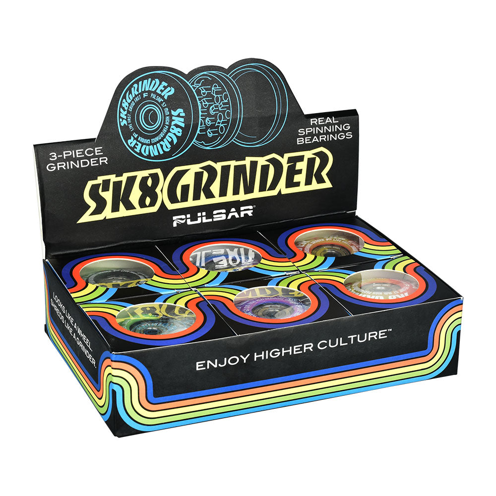 Pulsar SK8 Grinder | 3pc | 2.2"| Swirl Colors | 6pc Display - Headshop.com
