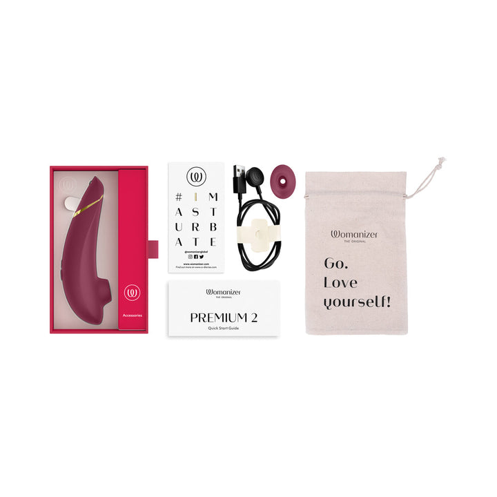 Womanizer Premium 2 Rechargeable Silicone Luxurious Pleasure Air Clitoral Stimulator Bordeaux - Headshop.com