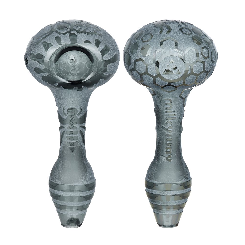 Milkyway Bee Hive Sandblasted Glass Spoon Pipe | 4.5" - Headshop.com