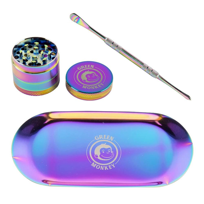 Green Monkey Rainbow Finish Rolling Tray & Grinder Kit - Headshop.com