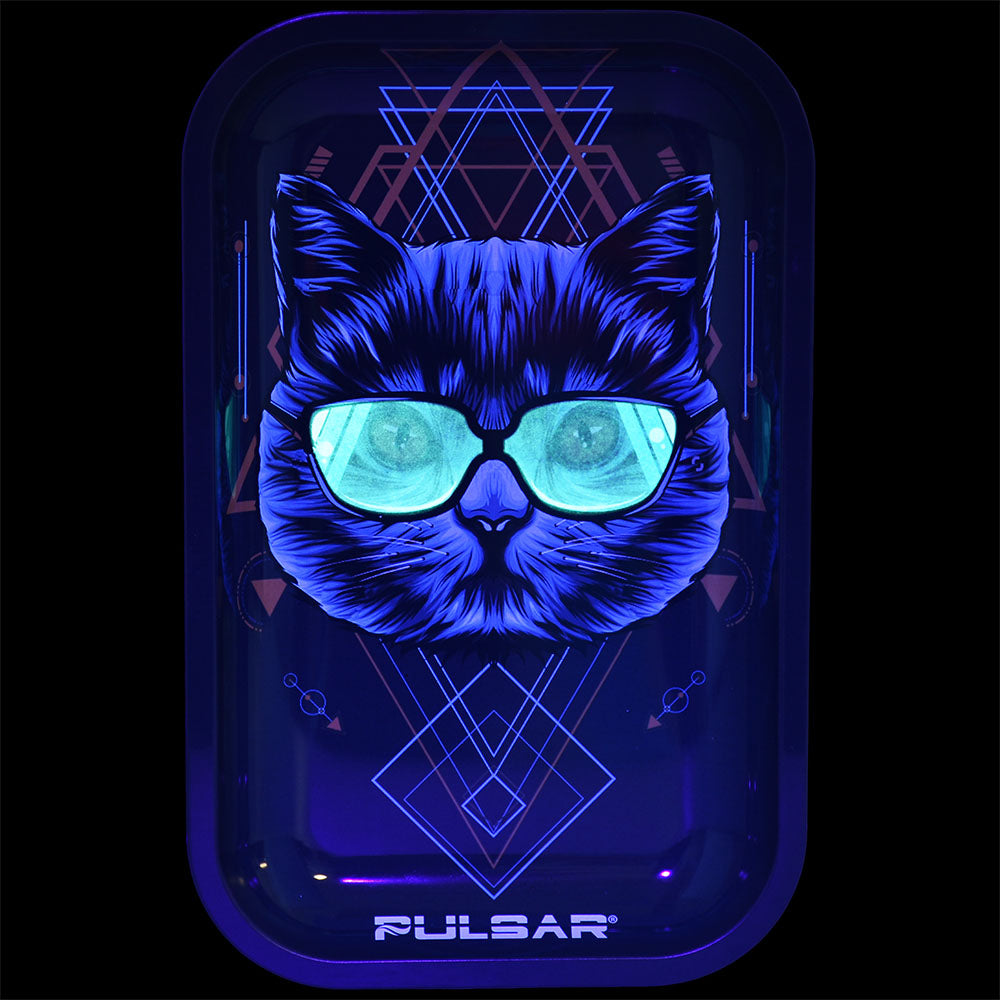 Pulsar Metal Rolling Tray - 11"x7"/Sacred Cat Geometry Glow - Headshop.com