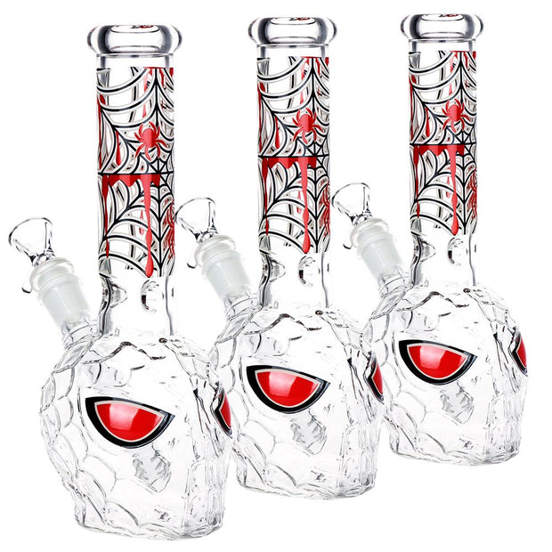 3CT BUNDLE - Spider Dude Molded Glow in the Dark Glass Water Pipe - 9.75" / 14mm F